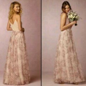 Jenny Yoo Tule Pink Floral Maxi skirt size 4